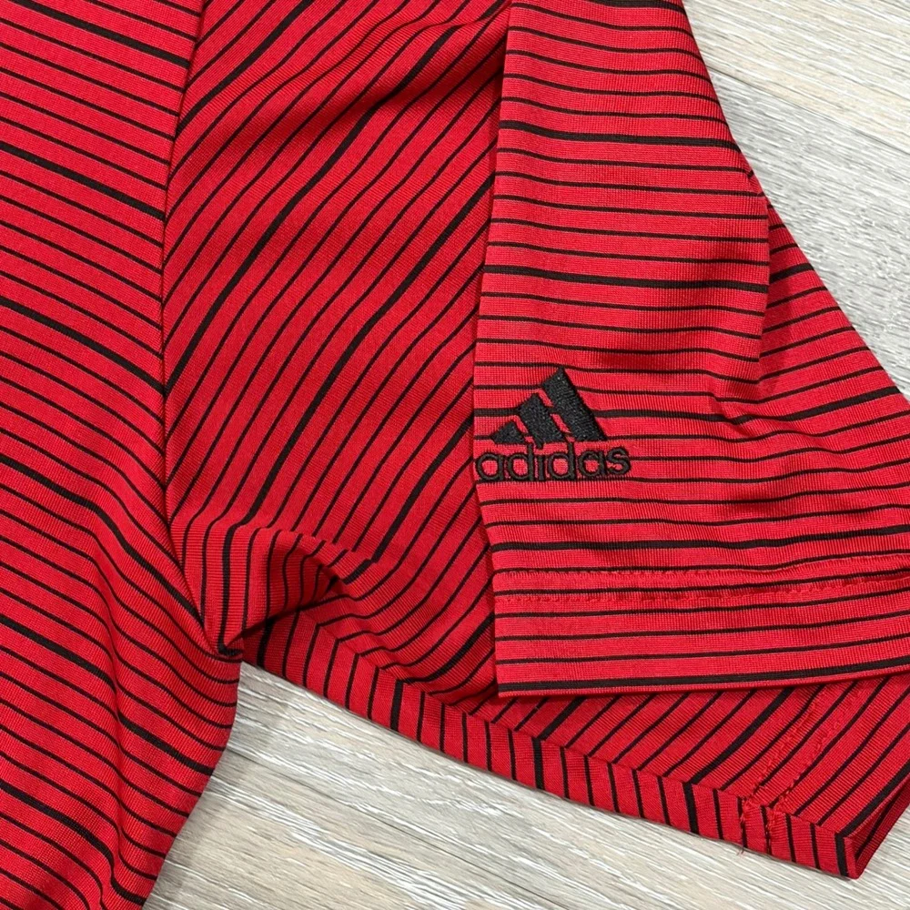 Adidas Mens Red Black Striped Short Sleeve Golf Polo Shirt XL
